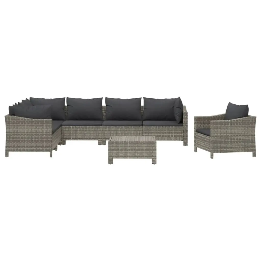 Garden Lounge Set 8 Piece Outdoor Furniture Grey Poly Rattan Sofa with Cushions