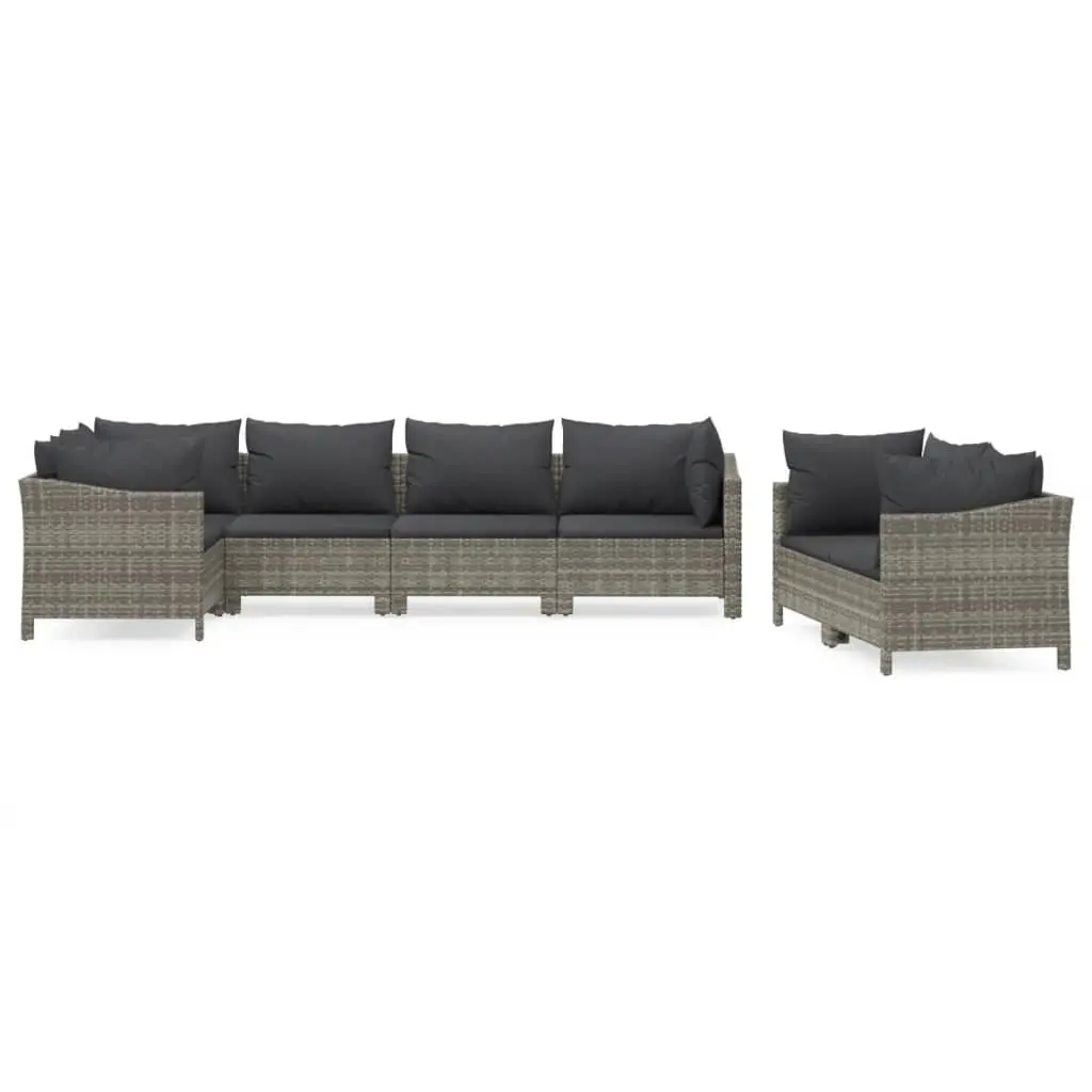7 Piece Garden Lounge Set Outdoor Furniture Grey Poly Rattan Cushioned Patio