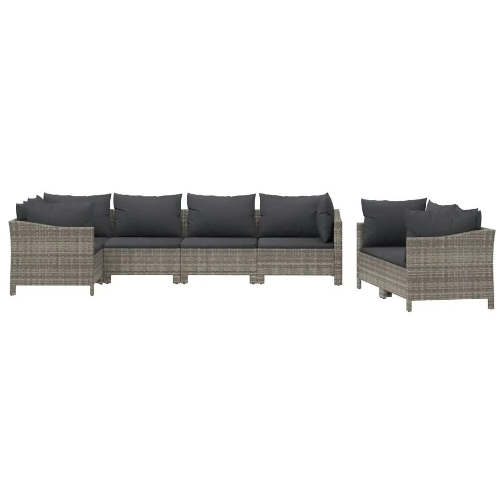 7 Piece Garden Lounge Set Outdoor Furniture Grey Poly Rattan Cushioned Patio