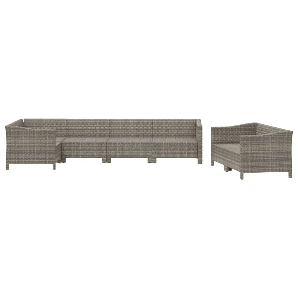7 Piece Garden Lounge Set Outdoor Furniture Grey Poly Rattan Cushioned Patio