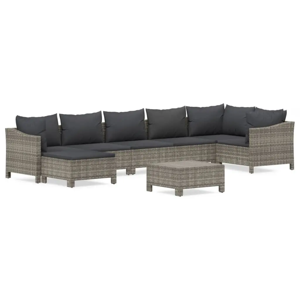 Garden Lounge Set 8 Piece Outdoor Furniture Grey Poly Rattan with Cushions
