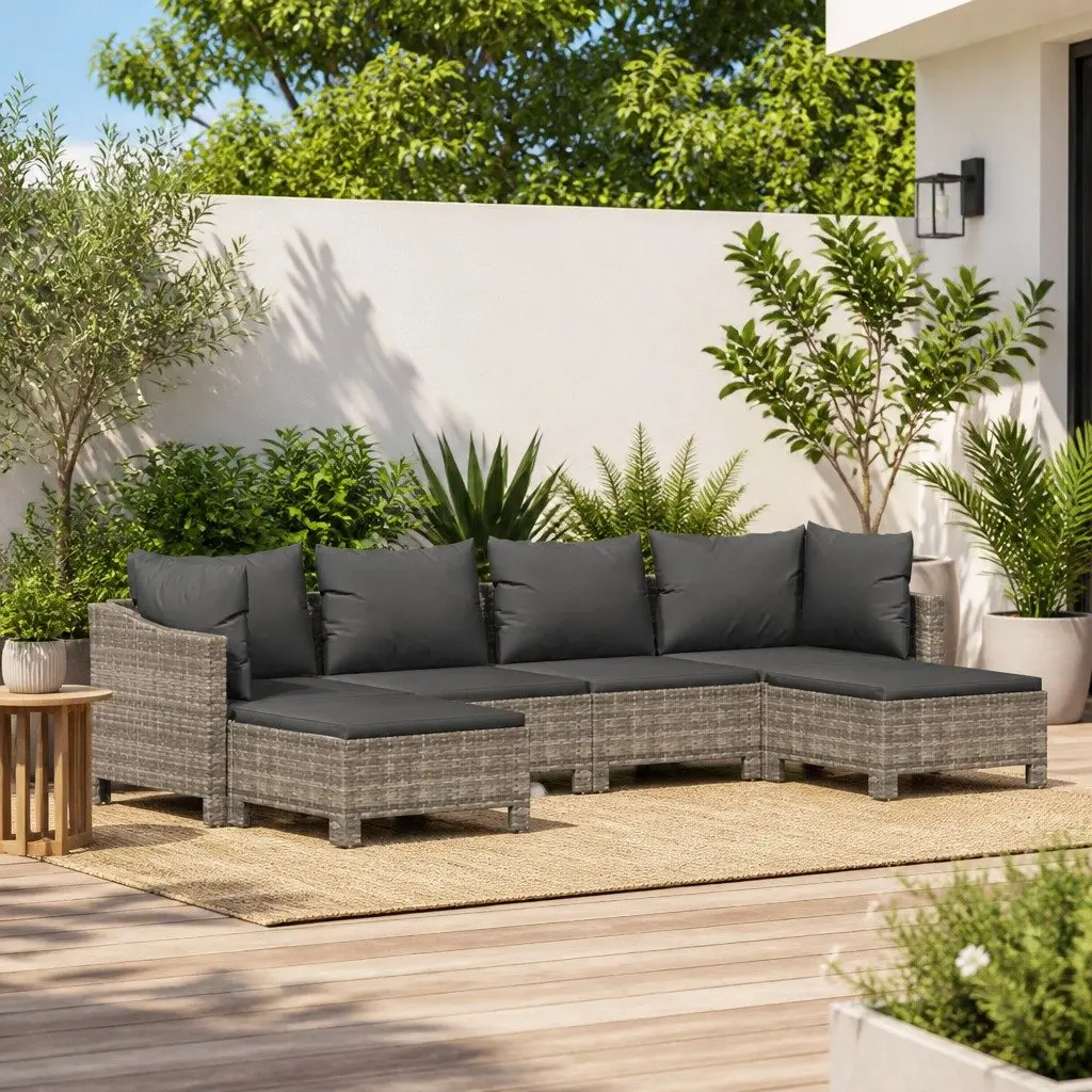 Garden Lounge Set Grey 6 Piece Modular Outdoor Furniture Patio Sofa Sectional with Cushions