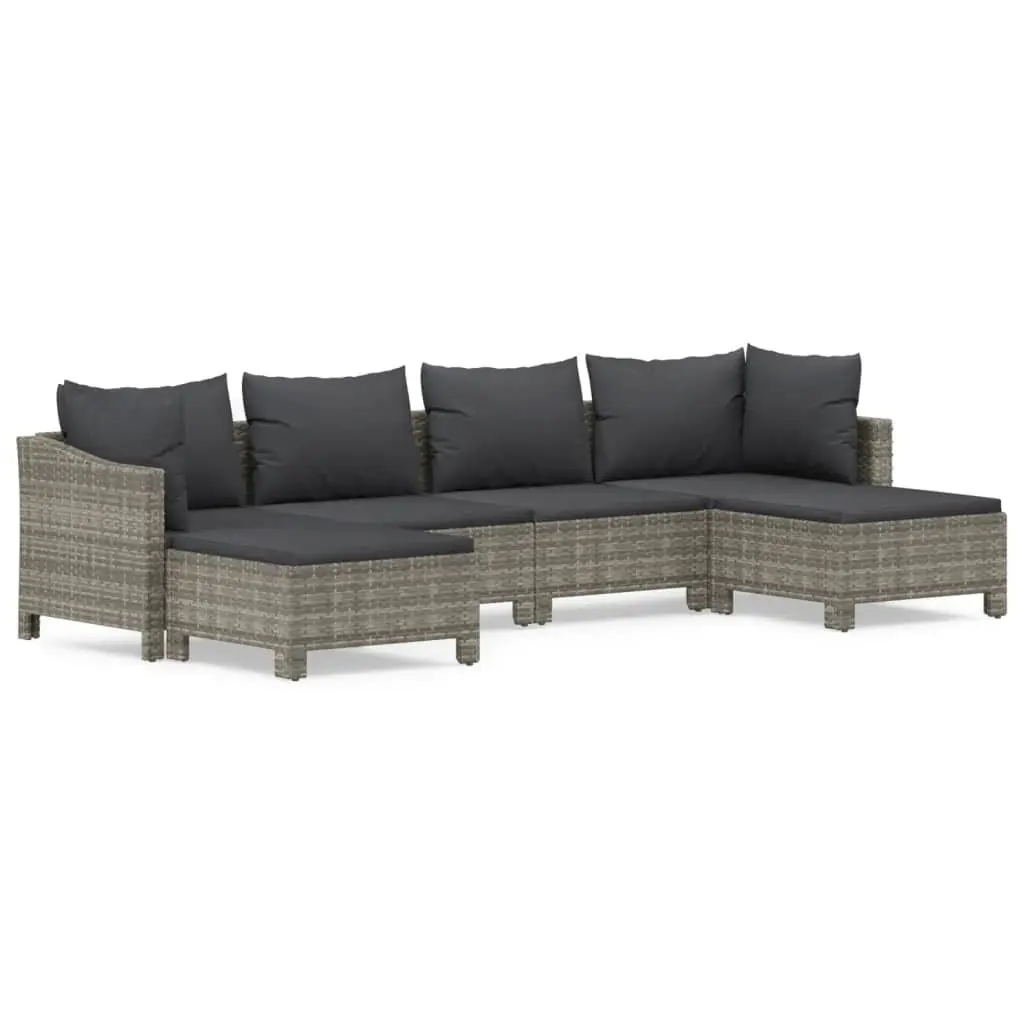 Garden Lounge Set Grey 6 Piece Modular Outdoor Furniture Patio Sofa Sectional with Cushions