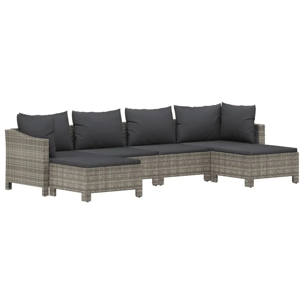 Garden Lounge Set Grey 6 Piece Modular Outdoor Furniture Patio Sofa Sectional with Cushions