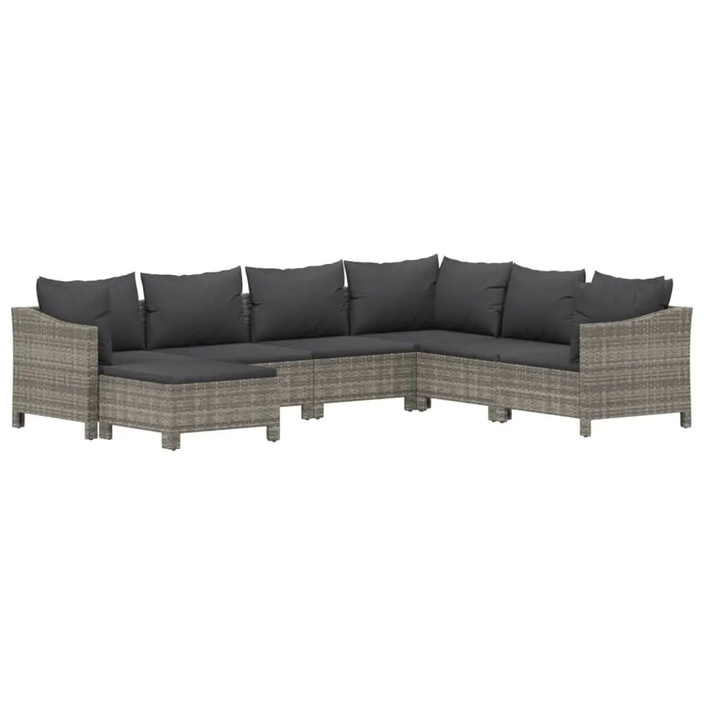 7 Piece Garden Lounge Set Outdoor Furniture with Cushions Grey Poly Rattan