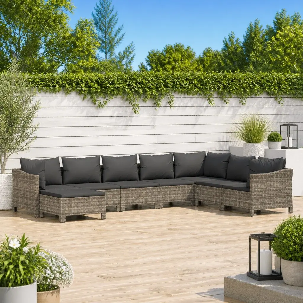 Garden Lounge Set 8 Piece Outdoor Furniture Patio Seating Grey with Cushions