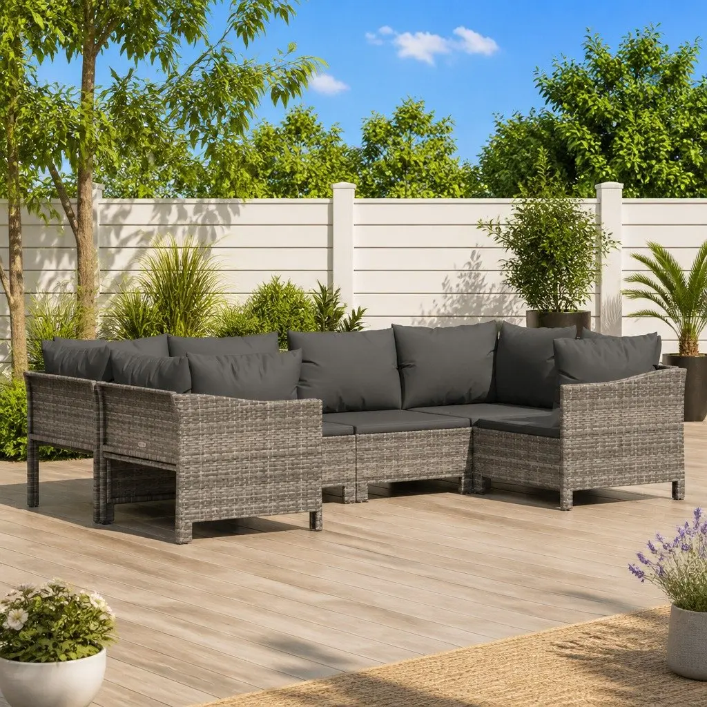 Garden Lounge Set 6 Piece Grey Outdoor Furniture with Cushions Patio Seating