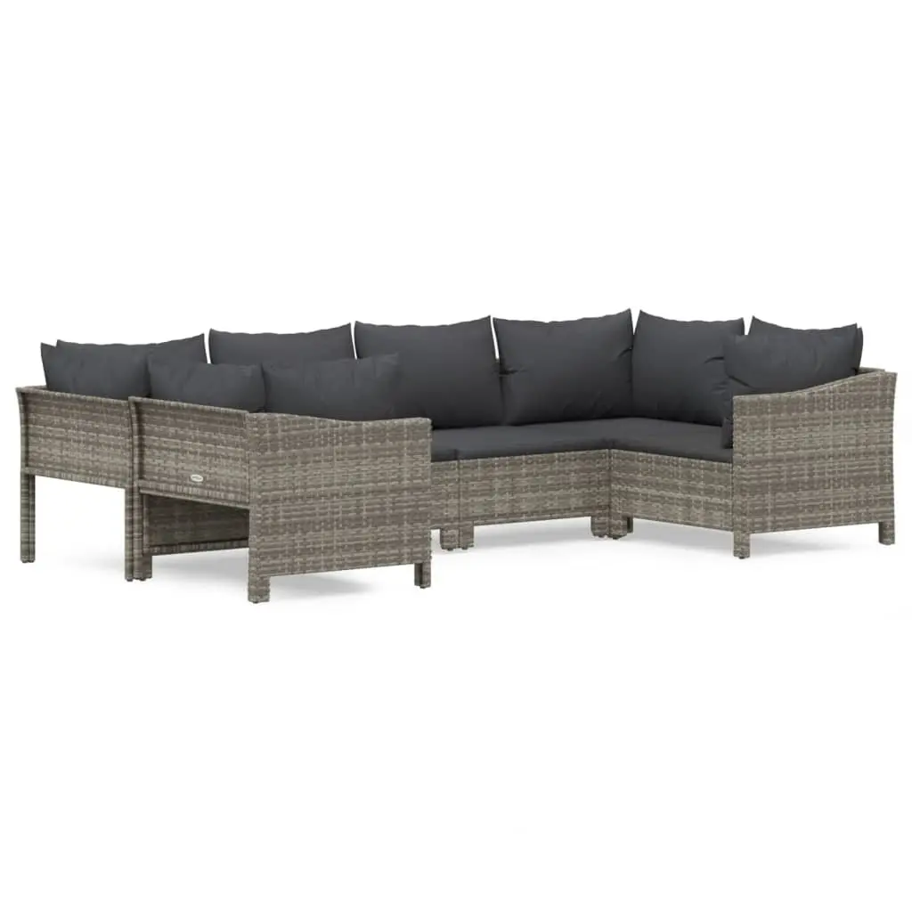 Garden Lounge Set 6 Piece Grey Outdoor Furniture with Cushions Patio Seating