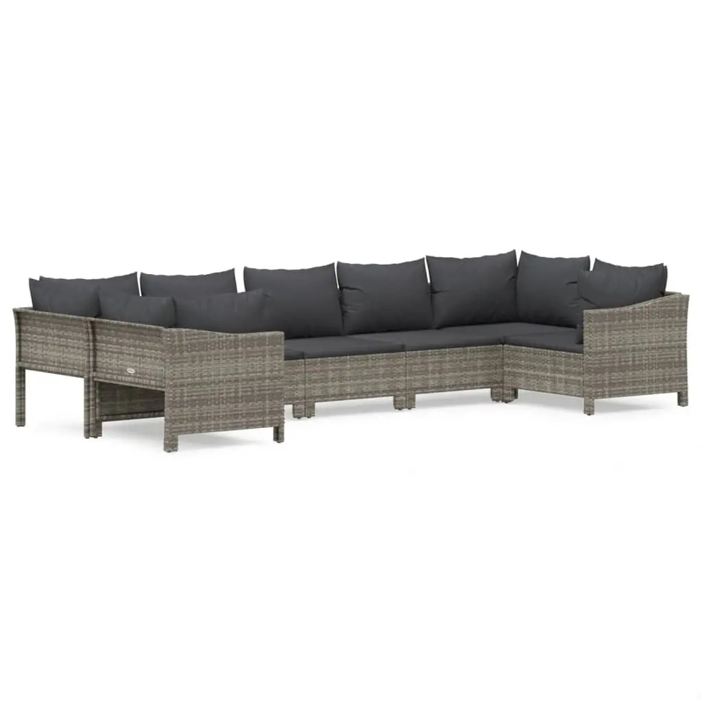 Garden Lounge Set Grey 7 Piece Outdoor Furniture Poly Rattan with Cushions