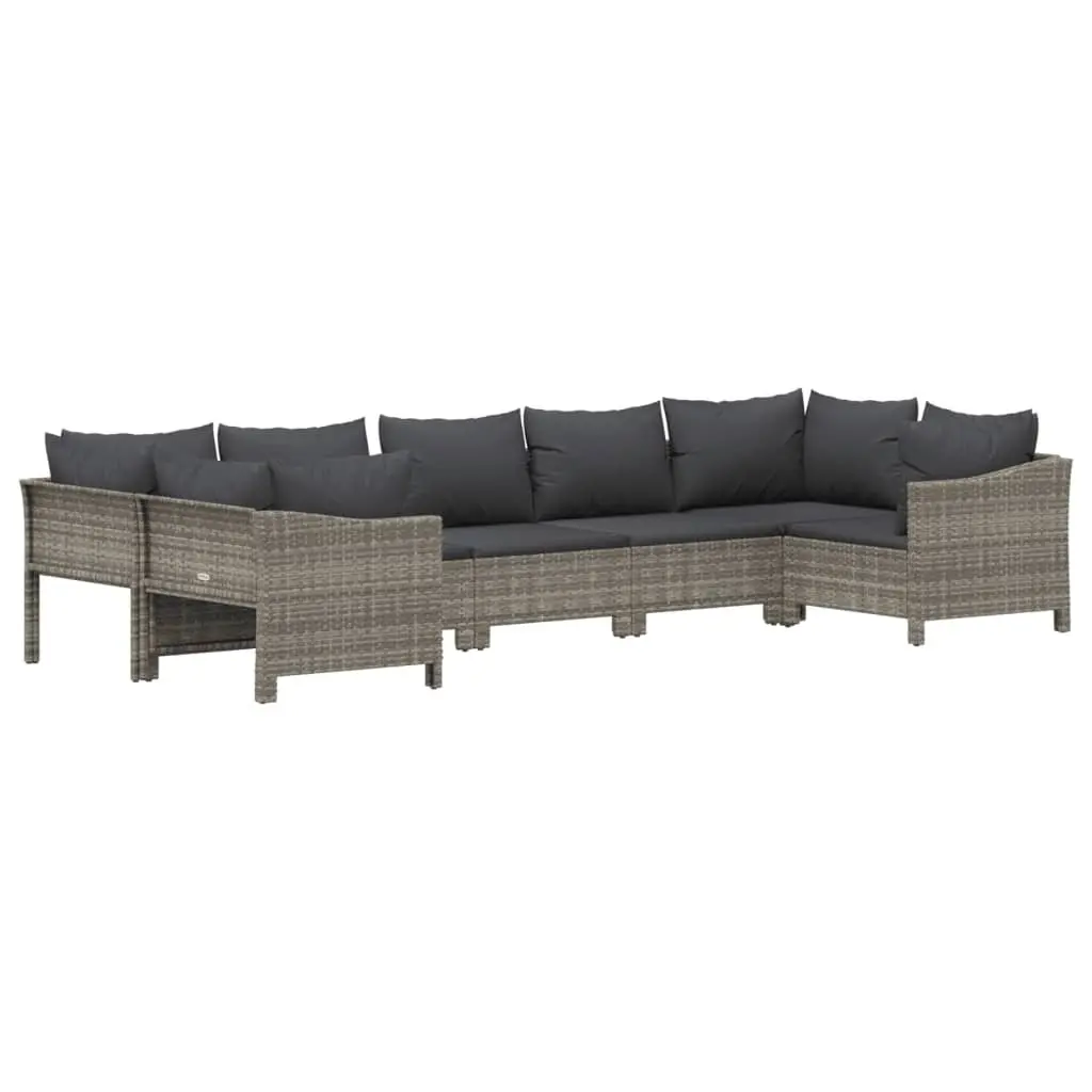 Garden Lounge Set Grey 7 Piece Outdoor Furniture Poly Rattan with Cushions