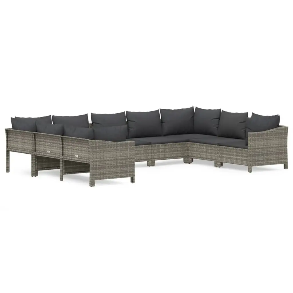 9 Piece Garden Lounge Set Outdoor Furniture with Cushions Grey Poly Rattan