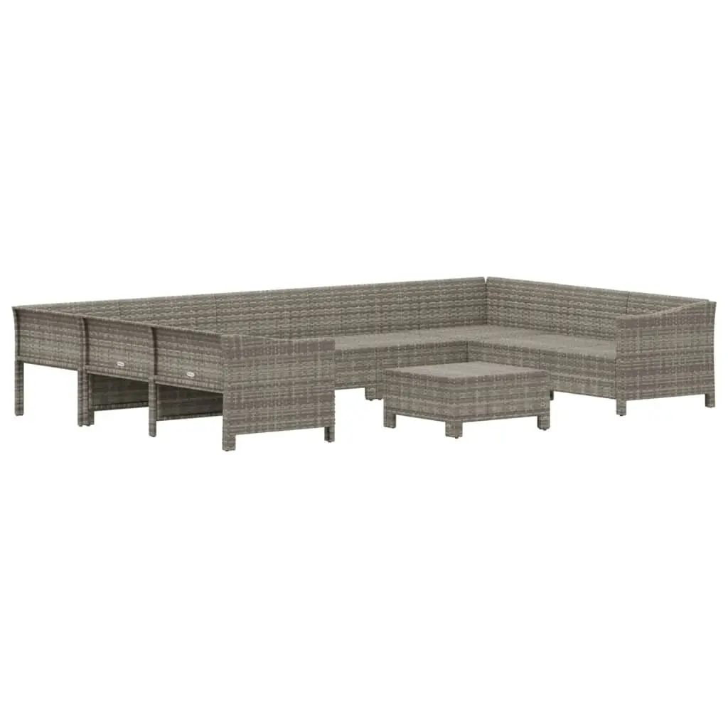 Garden Lounge Set 10 Pieces Outdoor Furniture Grey Poly Rattan Cushions Modular