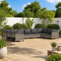 Concise 10-Piece Grey Poly Rattan Lounge Set