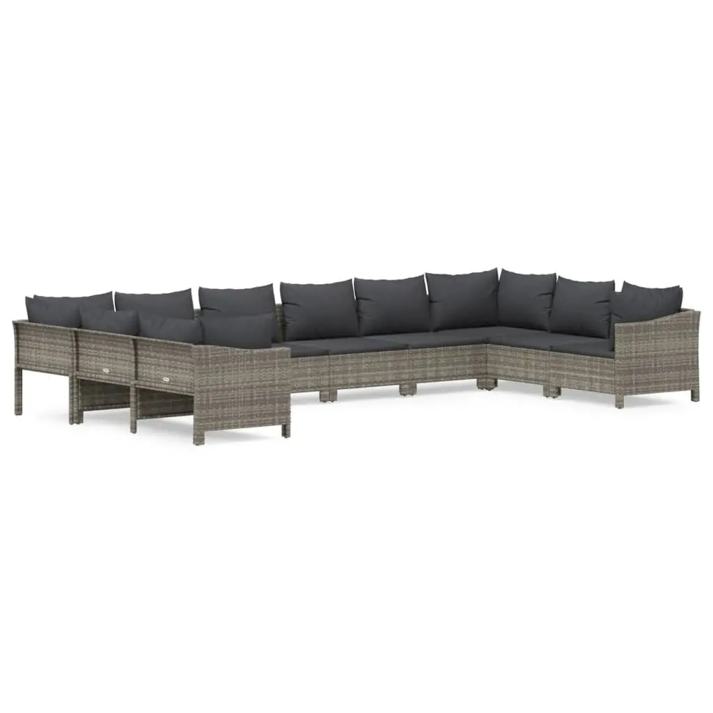 Garden Lounge Set 10 Piece Outdoor Furniture Grey Poly Rattan with Cushions