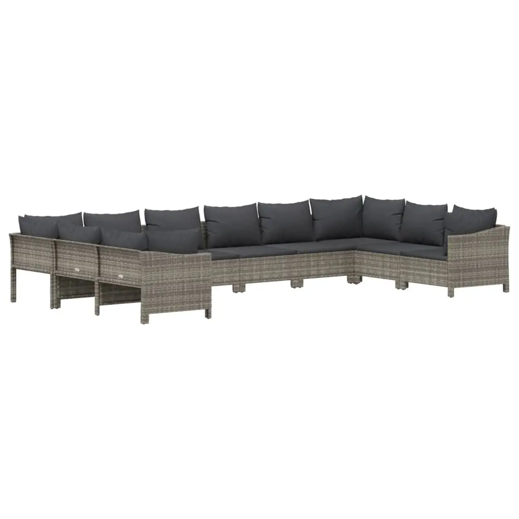 Garden Lounge Set 10 Piece Outdoor Furniture Grey Poly Rattan with Cushions