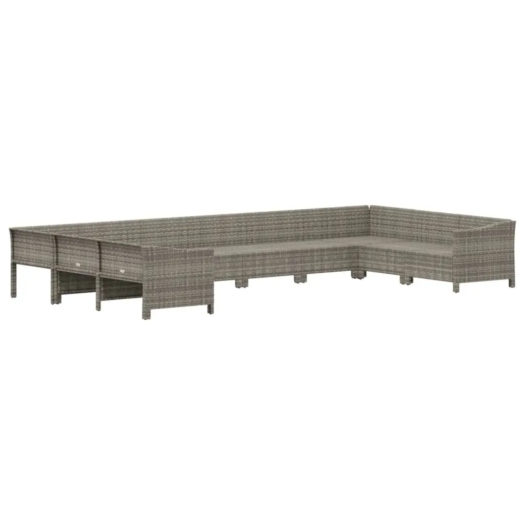 Garden Lounge Set 10 Piece Outdoor Furniture Grey Poly Rattan with Cushions