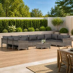 Garden Lounge Set 11 Piece Outdoor Furniture Grey Poly Rattan with Cushions