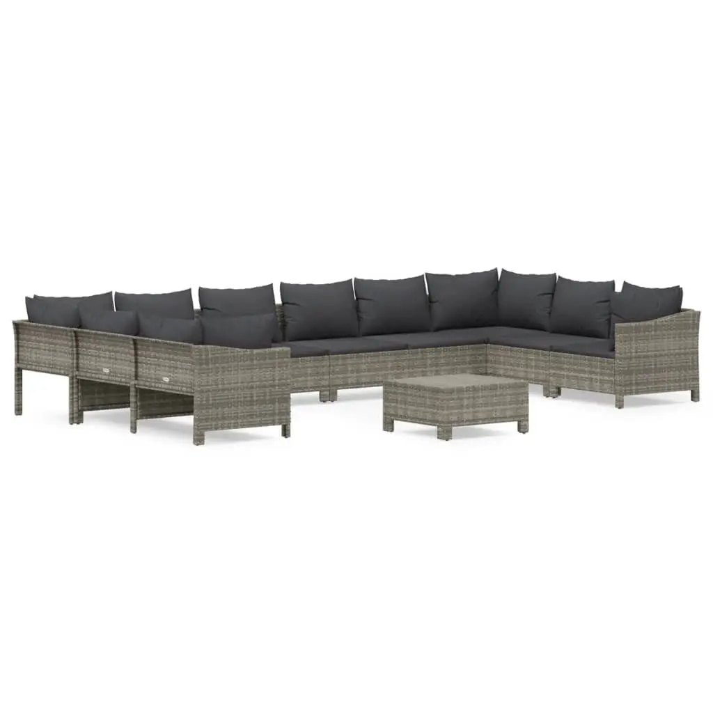 Garden Lounge Set Grey 11 Piece Outdoor Furniture Poly Rattan with Cushions