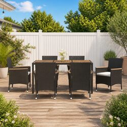 7 Piece Outdoor Dining Set Garden Patio Table Chairs with Cushions Black