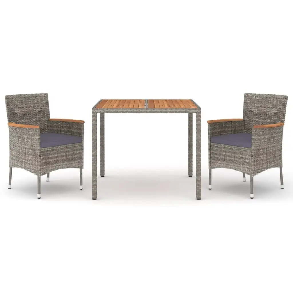 Garden Dining Set Grey 3 Piece Outdoor Furniture Poly Rattan Cushions