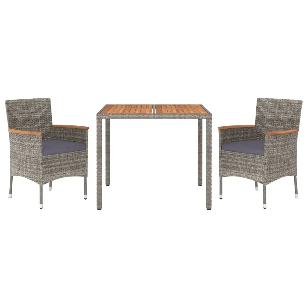 Garden Dining Set Grey 3 Piece Outdoor Furniture Poly Rattan Cushions