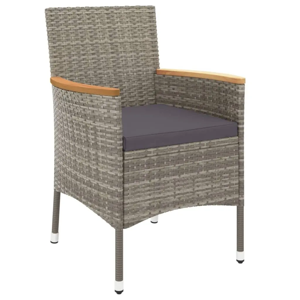3 Piece Outdoor Dining Set Grey Poly Rattan Garden Furniture with Cushions