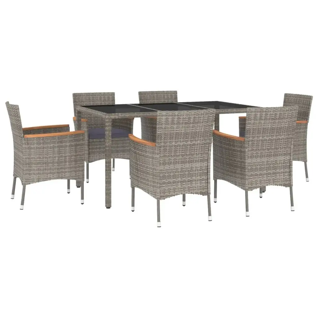 7 Piece Garden Dining Set Grey Poly Rattan Outdoor Table Chairs with Cushions
