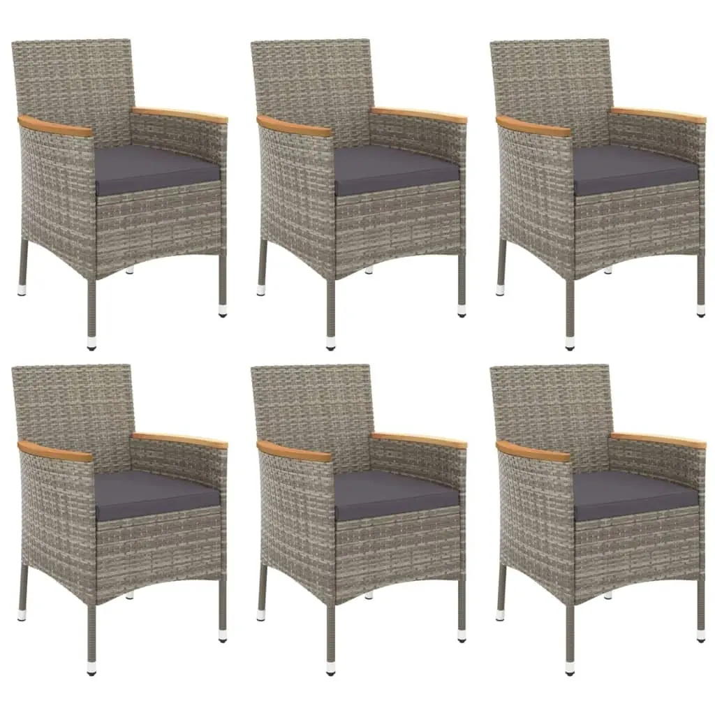 7 Piece Garden Dining Set Grey Poly Rattan Outdoor Table Chairs with Cushions