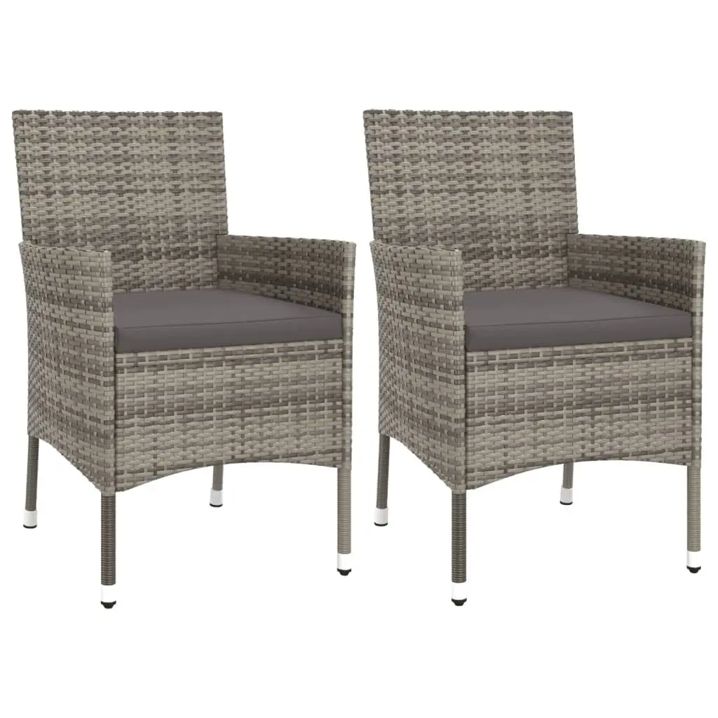 3 Piece Bistro Set Grey Outdoor Furniture with Cushions Steel Frame and Rattan