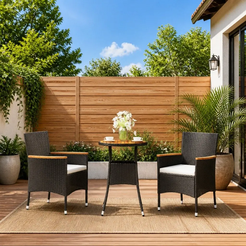 Garden Bistro Set Black 3 Piece Outdoor Furniture Poly Rattan with Cushions