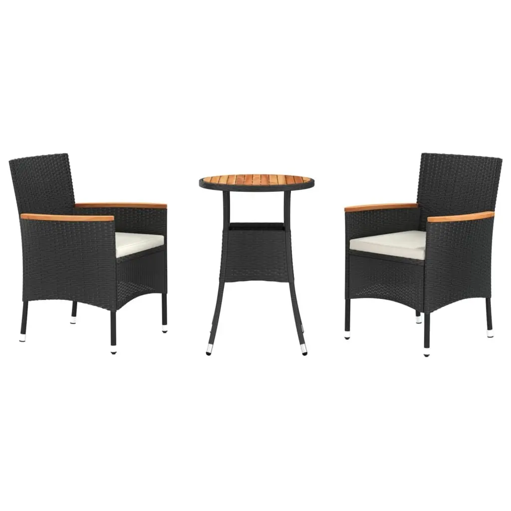 Garden Bistro Set Black 3 Piece Outdoor Furniture Poly Rattan with Cushions