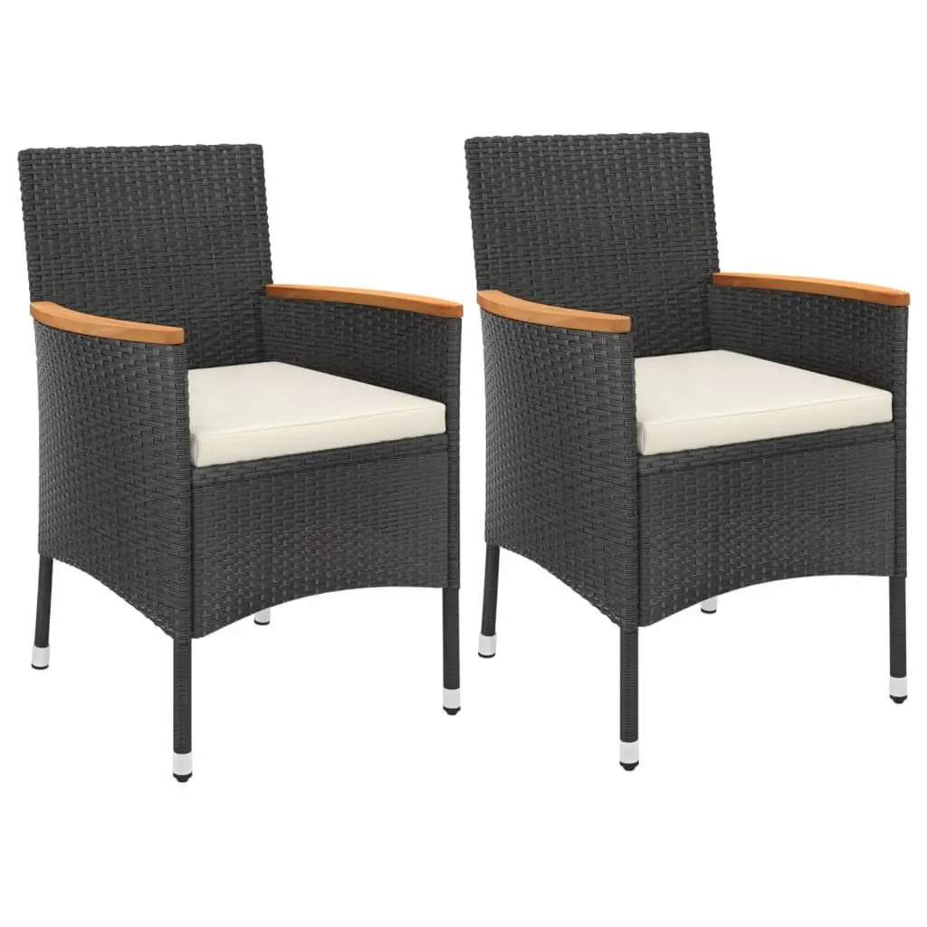 Garden Bistro Set Black 3 Piece Outdoor Furniture Poly Rattan with Cushions