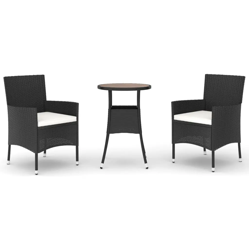 Garden Bistro Set 3 Piece Outdoor Furniture Black PE Rattan Chairs Table with