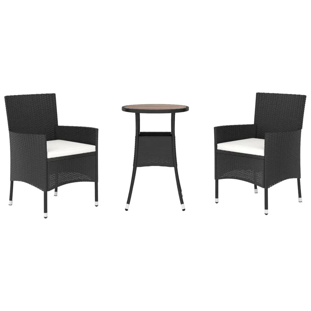 Garden Bistro Set 3 Piece Outdoor Furniture Black PE Rattan Chairs Table with