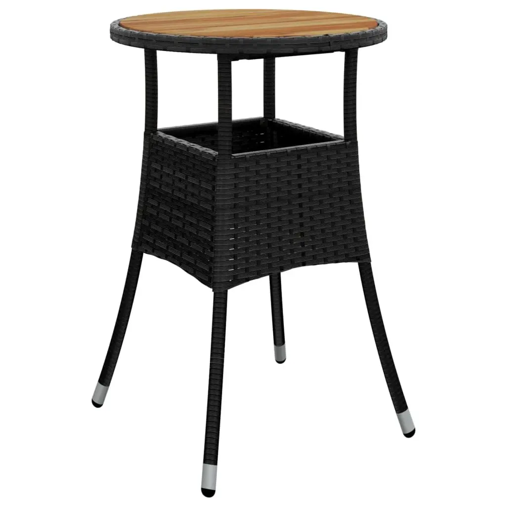 Garden Bistro Set 3 Piece Outdoor Furniture Black PE Rattan Chairs Table with