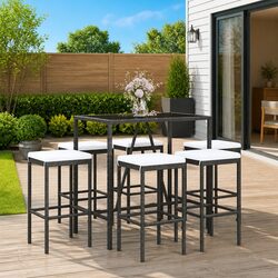 7 Piece Garden Bar Set Outdoor Patio Furniture with Cushions Black Rattan