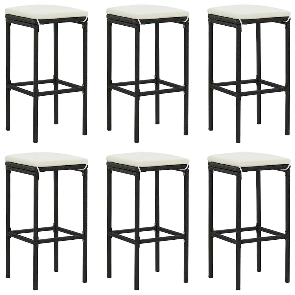 7 Piece Garden Bar Set Black Rattan Outdoor Patio Furniture with Cushions