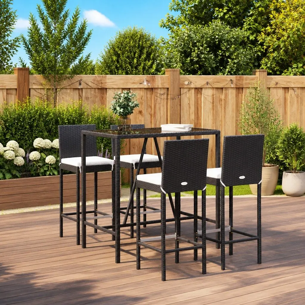 5-Piece Bar Set in Black Poly Rattan