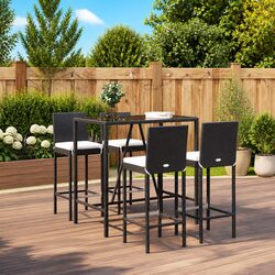 Compact 5-Piece Bar Set in Black Poly Rattan