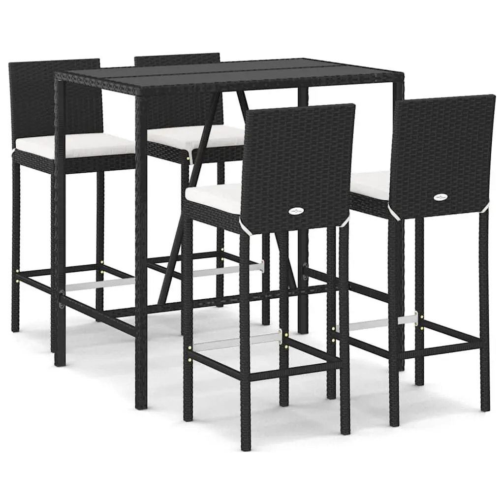 5-Piece Bar Set in Black Poly Rattan