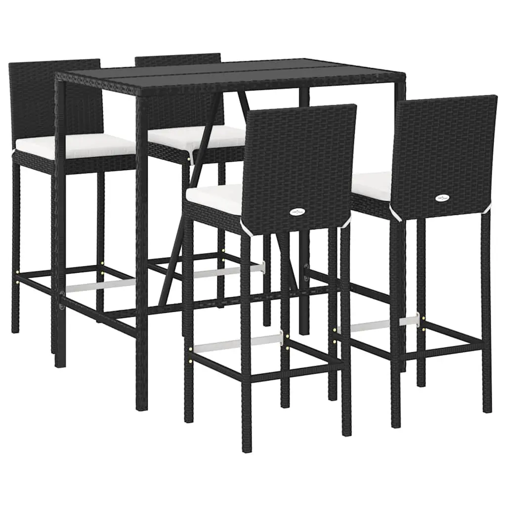 5-Piece Bar Set in Black Poly Rattan