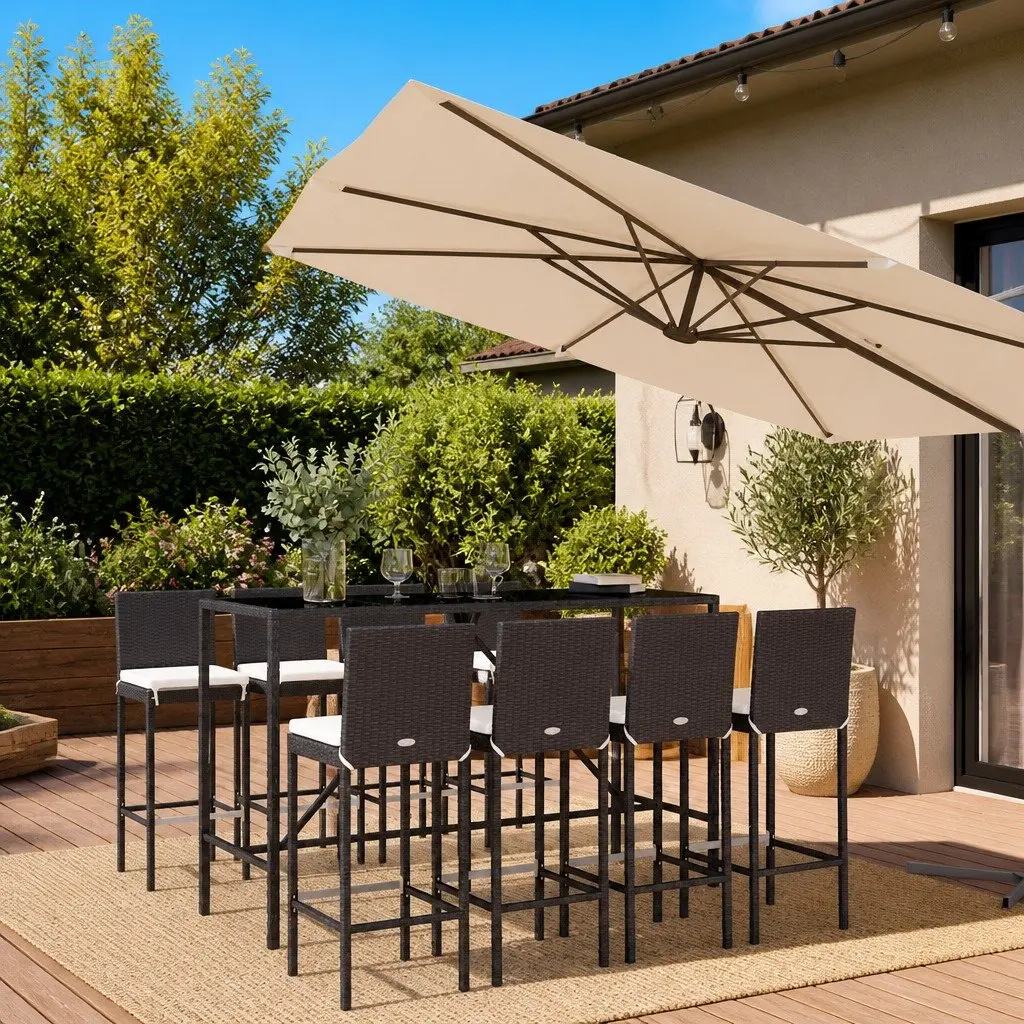 Outdoor Bar Set Black 9 Piece Weather-resistant PE Rattan with Cushions