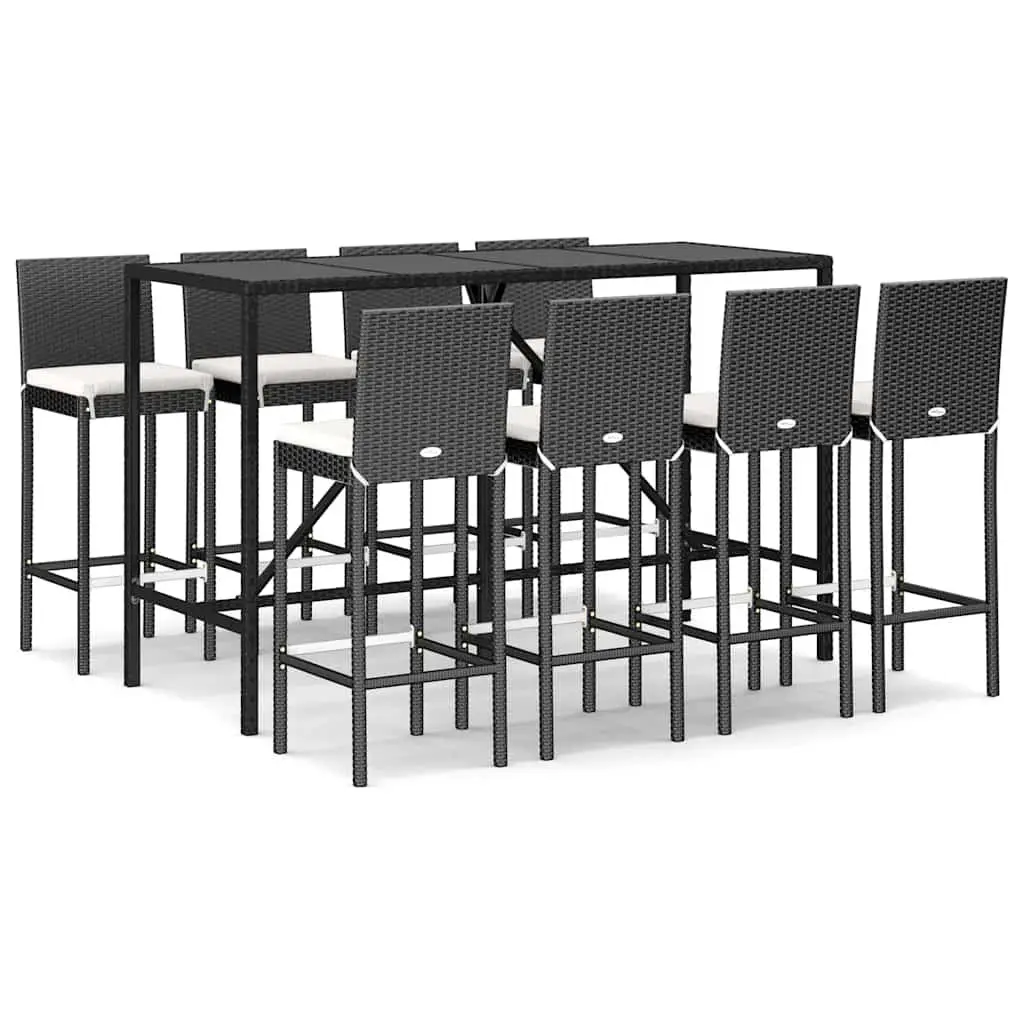 Outdoor Bar Set Black 9 Piece Weather-resistant PE Rattan with Cushions