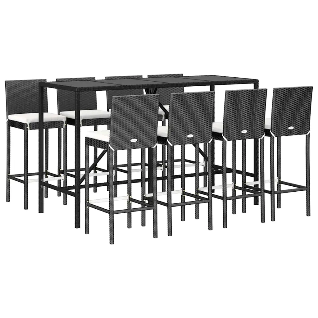 Outdoor Bar Set Black 9 Piece Weather-resistant PE Rattan with Cushions
