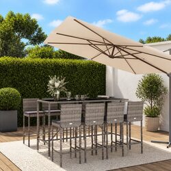 Compact 9 Piece Outdoor Bar Set in Grey
