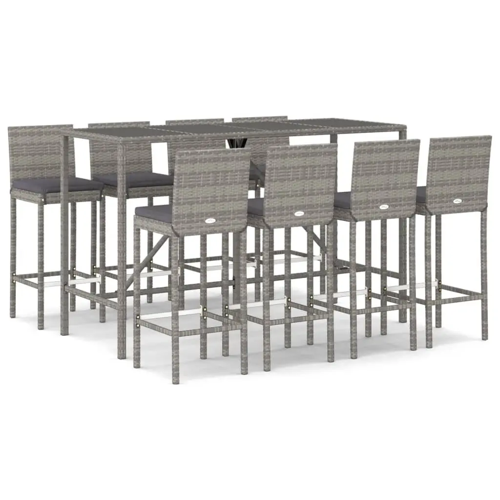 9 Piece Outdoor Bar Set in Grey