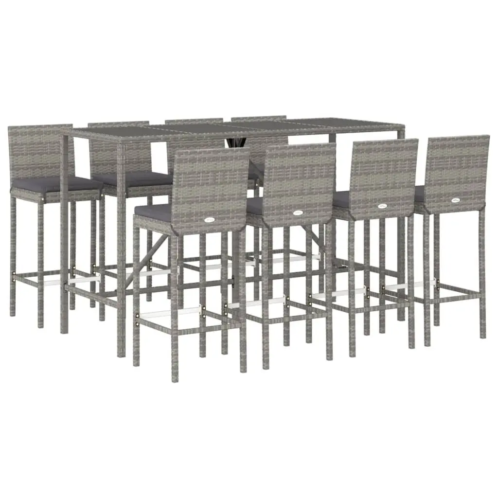 9 Piece Outdoor Bar Set in Grey