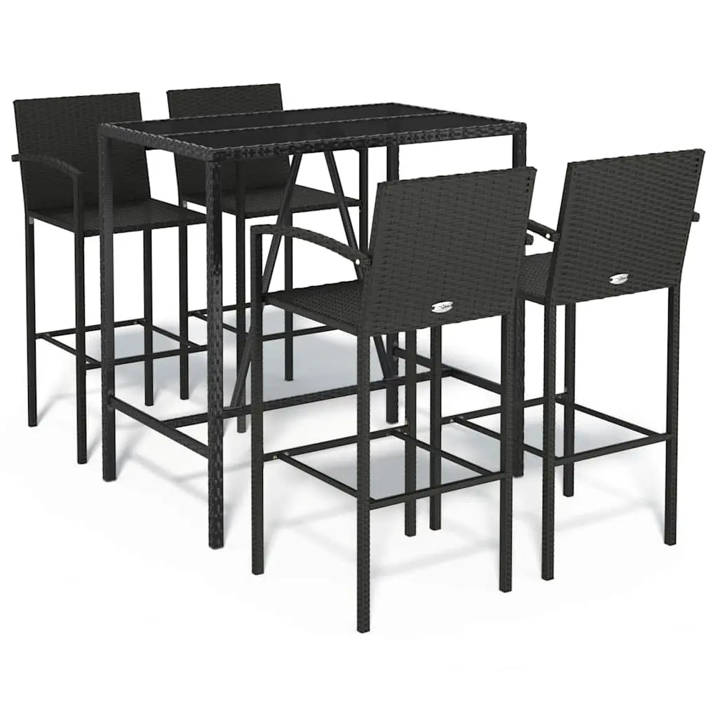 5 Piece Outdoor Bar Set Black PE Poly Rattan Garden Patio Furniture with Stools