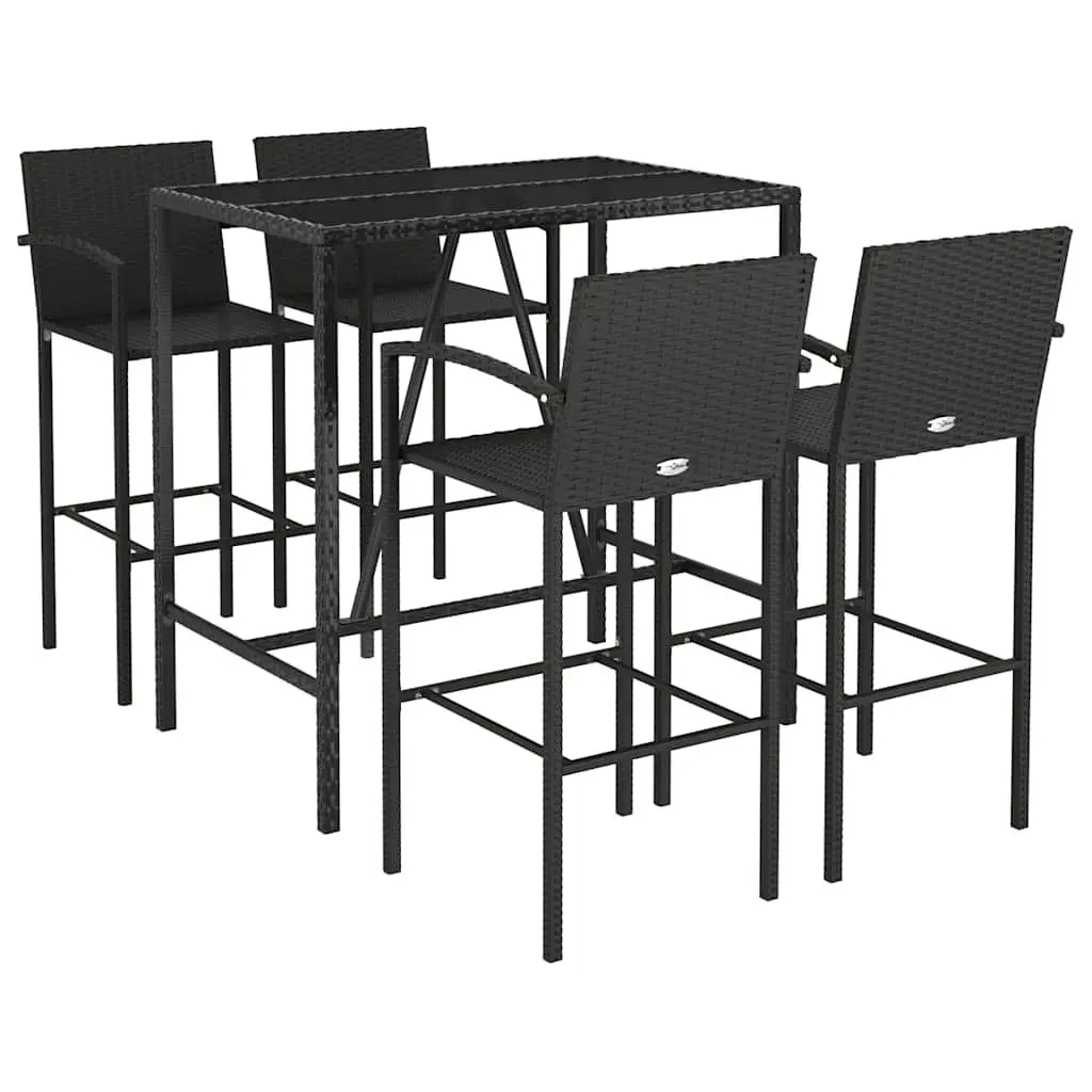 5 Piece Outdoor Bar Set Black PE Poly Rattan Garden Patio Furniture with Stools