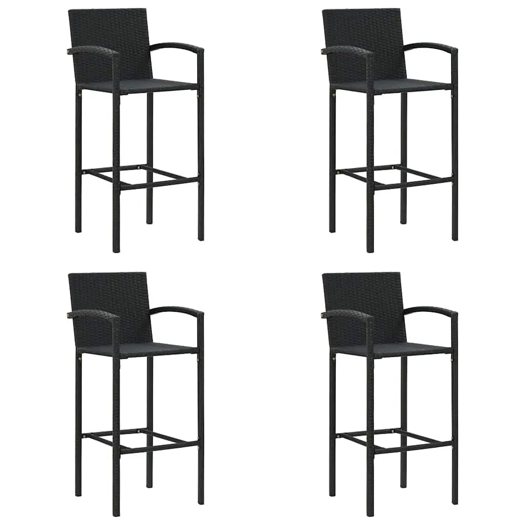 5 Piece Outdoor Bar Set Black PE Poly Rattan Garden Patio Furniture with Stools